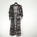 EASEL Black Floral Sheer Lace Inset Double Front Ties Kimono Cardigan Medium Photo 1