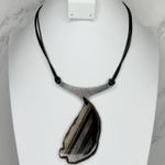 Chico's  Striped Slab Pendant on Black Cord and Silver Tone Necklace ✨ Photo 0