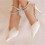 Lulus New Lelanee White Satin Rhinestone Bow Ankle Strap Pumps Size 9 Photo 1