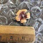 Vintage Flower Hibiscus Enamel Marcasite Brooch Photo 3