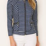 Cabana Life Stripe Long Sleeve Zipper Swim Top in Blue White Photo 0
