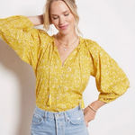 Cleobella Size L Evereve Lyra Puff Sleeve Organic Cotton Blouse Yellow Cassia Photo 0