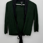 DKNY Black Label Green Lightweight Silk Trim Tie Cardigan 3/4 Sleeve Designer S Photo 0