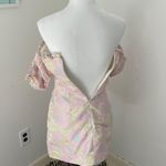 Lulus Pastel Pink and Yellow Floral Off the Shoulder Mini Dress Photo 4