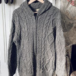 100% Wool Charcoal Grey Hooded Cable Knit Zip Up Sweater Jacket Gray Photo 0