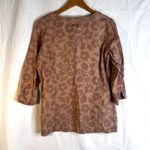 Columbia Brown Leaf Floral Print Linen Blend Tie Neck Casual Shirt Size Medium Photo 1