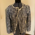 C. Wonder Asymmetric Navy & White Tweed Fringe Jacket Blazer Size: 4 Black Photo 4