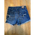 American Eagle  Denim Shorts Distressed Rips Cuffed Hem Dark Wash‎ size 2 Photo 1