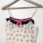 Betsey Johnson  Babydoll Floral Slip Dress Size Small Pink Bow Satin White Dainty Photo 3