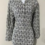 Rock Flower Paper Medium Black White Graphic Print Button Down Long Sleeve Top Photo 0