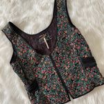 Free People Floral Quilted Silk Tie Back Top Sleeveless Hook Clasp Front Vest M Photo 0