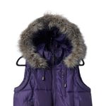 NWOT Women's Small Purple Puffer Vest Faux Fur Hooded Ski Resort Chalet Hiking Photo 12
