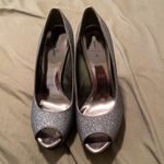 Jacqueline Ferrar  Silver Sparkle Glitter Peep Toe Heels Photo 1