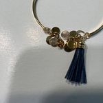 Shiraleah ‎ Gold Bangle Bracelet with Navy Blue Tassel and Coin Charms Boho Style Photo 2