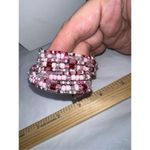 Silver Tone and Shades of Pink Beaded Wrap Wire Bracelet Photo 4