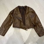 LIONESS cropped brown leather jacket Photo 2