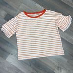 Hem & Thread  Striped Slub Knit Short Ruffle Sleeve T-shirt White Orange Large Photo 10