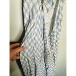 RIXO Blue White Checkered Steph Crepe Tie Back Puff Sleeves Midi Dress Size 10 Photo 10