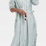 Universal Threads Universal Thread Green White Striped Cotton Midi Dress Size Large NWT Photo 0