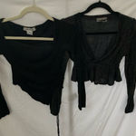 Urban Outfitters : Lot of 2- Black Asymmetrical long sleeve- Polka dot v-neck- XS Photo 0