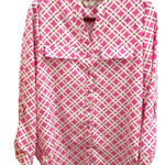 Coral Bay Hot Pink & White Mod Pattern Button Up Blouse Top Small Relaxed EUC Photo 0