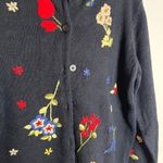 Vintage navy blue flower embroidered long cardigan sweater Size L Photo 1