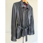 wilson's leather  Black Long Belted 100% Genuine Leather Jacket Photo 4