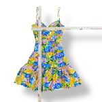 ZARA  Yellow Floral Print Ruched Ruffled Spaghetti Strap Mini Dress Size S‎ Beach Photo 2