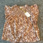 NWT Voy Neutral Floral Print Flutter Sleeve Top Sz L Tan Size L Photo 4