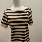 J.Crew Mariner Black & Tan Striped Feather-Trim Boatneck Pullover Top Size Small Photo 1