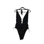 Black Plunge Tie Side Ruched One Piece Swimsuit Adjustable Bathing Suit XS Photo 8