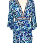 Trina Turk Provence Paisley Keyhole Back Quarter Sleeve Tassel Cover Up Medium Photo 0