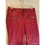 Boutique  Red Maroon Studed Tie Closure Zip Pockets Punk Rock Skinny Pants M Photo 2