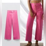 ZARA  Hot Pink Marine Straight High Rise Wide Leg Jeans 
Raw Hem, Sz 4 Photo 1