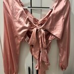Revolve Pink Satin Tie Back Crop Top Photo 2