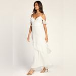 Lulus NWT  Radiant in Ruffles White Lace Cold Shoulder Maxi Dress XS Bridal Photo 2