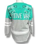 Rue 21 Womens Positive Vibes Sporty Sweatshirt Pullover Long Sleeve Gray Teal La Photo 3