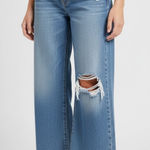 DAZE Denim Cropped Wide Leg Distressed Blue Jeans Size 29 Photo 0