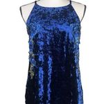 Charming Charlie  Floral Applique Crushed Velvet Cami Tank Top Blue Green Large Photo 1