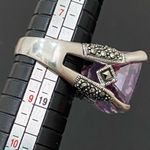 Amethyst Vintage Purple & Marcasite 925 Sterling Silver 16mm Cocktail Ring Sz 8 Photo 12