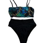 Women's Floral Print Two Piece High Rise Bikini Size Medium NWOT Beach Coastal Black Photo 0