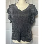 Nanette Lepore Nanette Ruffle Sleeve Pullover In Black Silver Short Sleeve Women's Size XL Photo 1
