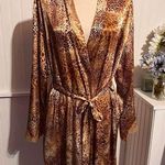 Delicates Animal Print Satin Lace Wrap Robe With Belt Photo 0