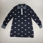Lisa Todd Sweater Dress Medium Black Gray Heart Print Collared Long Sleeve Knit Photo 2