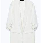 ZARA Shaw Lapel Ruched 3/4 Sleeve White Lightweight Blazer , XL Photo 2