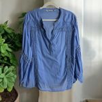 Soft Surroundings Trianon Blouse Women 2X Crochet Lace Dusty Blue Boho Hippie Photo 3