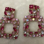 ONE PAIR LUXURY ZINC ALLOY RHINESTONE DROP EARRINGS FOR WOMAN FOR DAILY DECOR Pink Photo 0