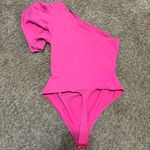 Free People Somethin Bout You Bright Pink Puff Sleeve One-Shoulder Bodysuit Photo 2