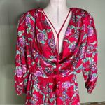 Vintage 80s Designer Diane Freis 100% Silk Beaded Plunge‎ Floral Midi Dress S M Red Photo 4