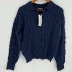 Urban Coco  Navy Blue Cable Knit Collared Polo Sweater womens Size L Photo 0